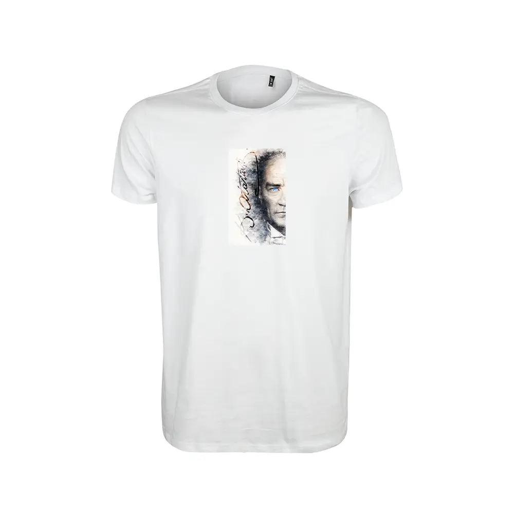 Atatürk Baskılı Kaliteli Sıfır Yaka Yetişkin Tişört – 180 GSM %100 Pamuk 24/1 Süprem Kumaş Promozone