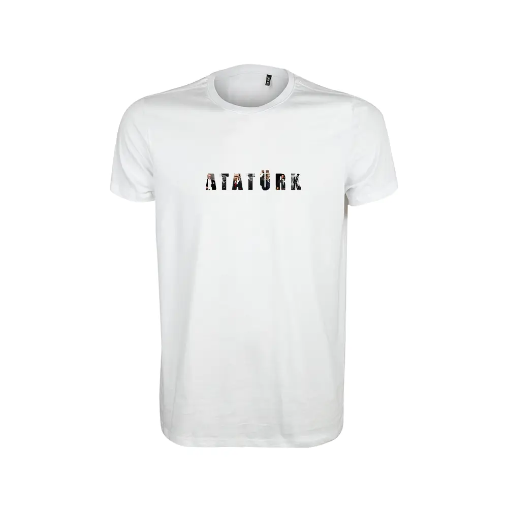 Atatürk Baskılı Kaliteli Sıfır Yaka Yetişkin Tişört – 180 GSM %100 Pamuk 24/1 Süprem Kumaş