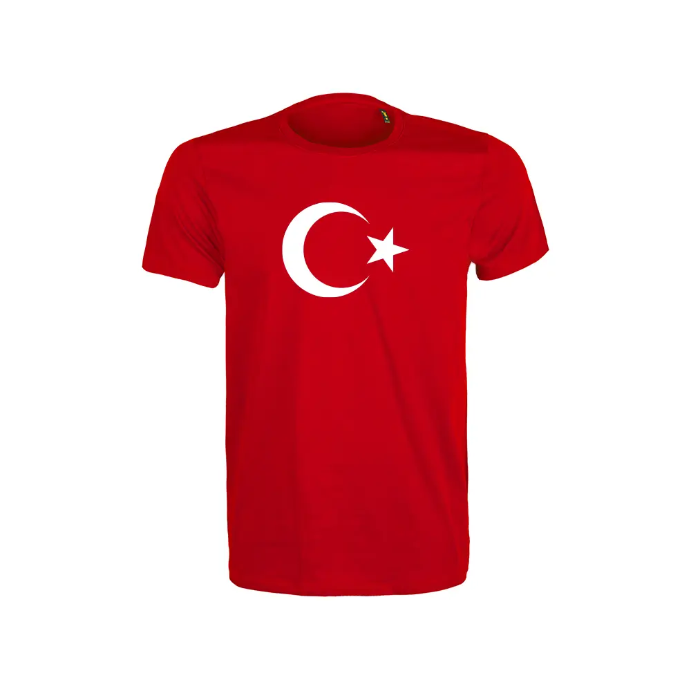 Ay Yıldız Baskılı Kaliteli Sıfır Yaka Yetişkin Tişört – 180 GSM %100 Pamuk 24/1 Süprem Kumaş