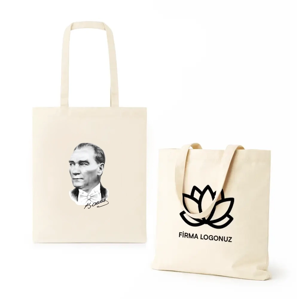 Atatürk Baskılı 35 x 40 cm 140 gr Ham Bez Çanta 100% Pamuk - 46 Tel