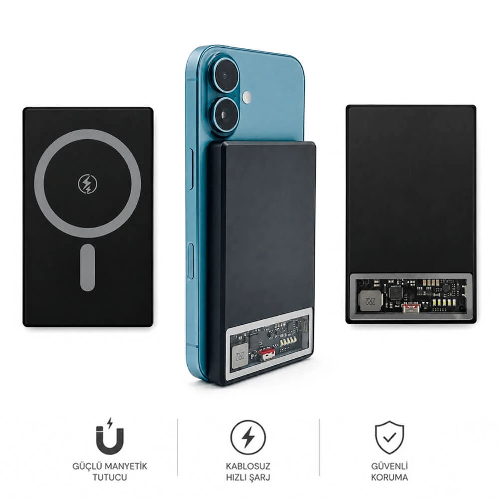 5000 mAh Wireless Mıknatıslı Magsafe Özellikli Powerbank Promozone