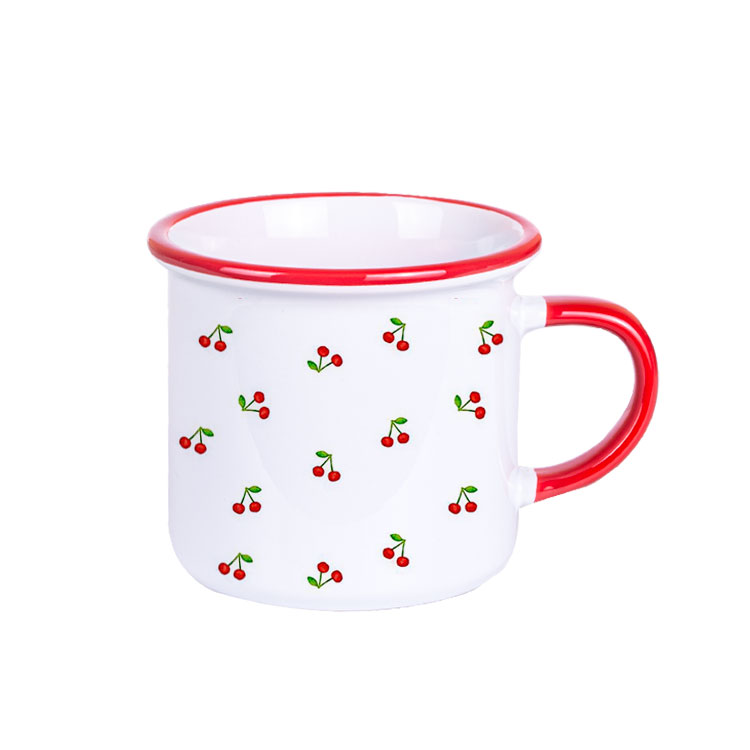 Süblimasyon Kulpu ve Ağız Çevresi Renkli Enamel Emaye Kupa - Kutulu Promozone