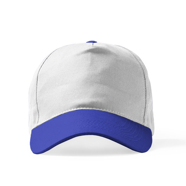Polyester 5 Panel Ekonomik Promosyon Şapka - Beyaz - Saks Mavi
