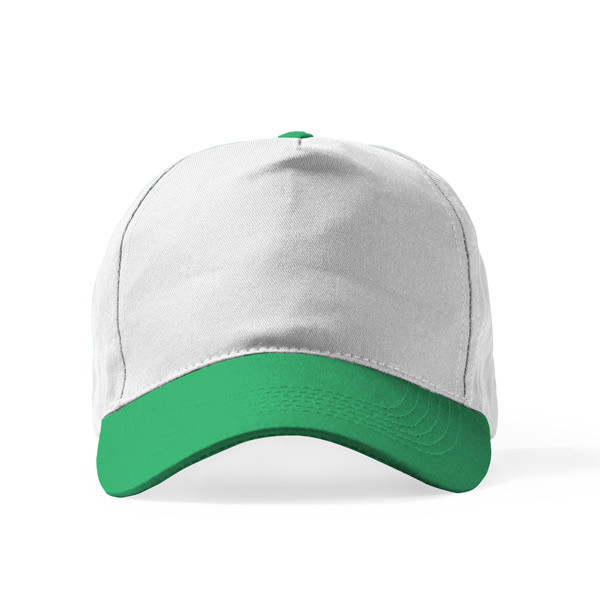 Polyester 5 Panel Ekonomik Promosyon Şapka - Beyaz - Yeşil