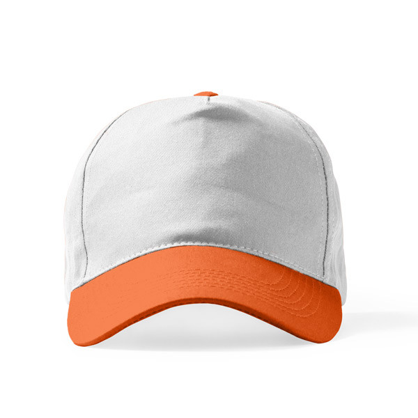 Polyester 5 Panel Ekonomik Promosyon Şapka - Beyaz - Turuncu