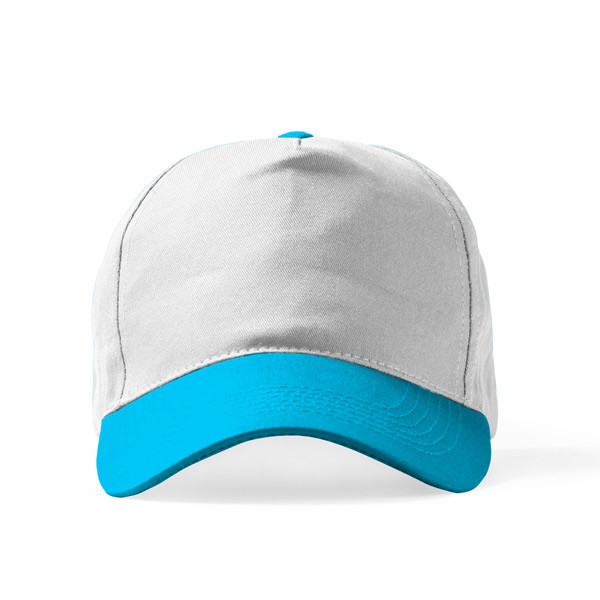 Polyester 5 Panel Ekonomik Promosyon Şapka - Beyaz - Turkuaz