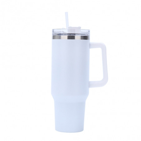 Paslanmaz Çelik Pipetli Termos 1180 ml - Beyaz