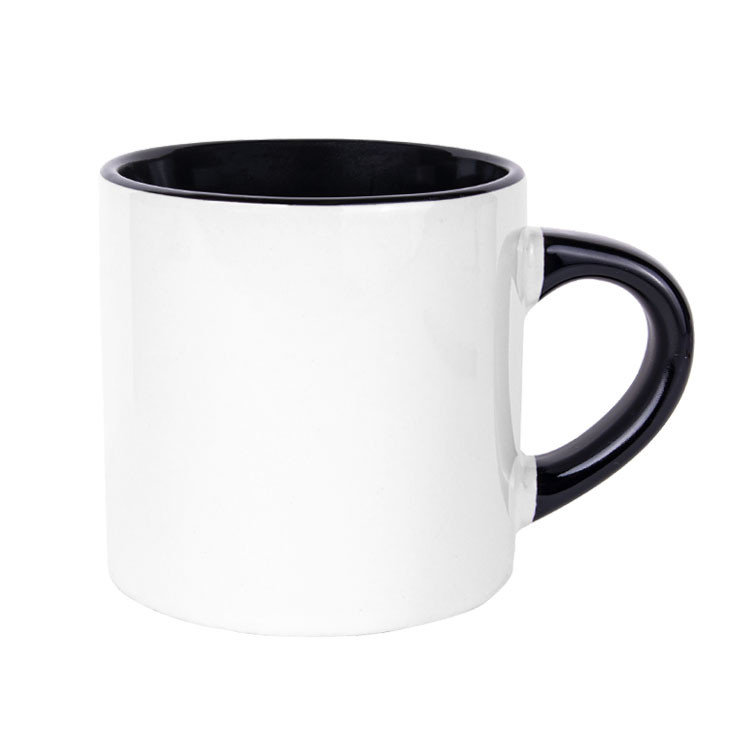 Süblimasyon Porselen Nescafe Kulbu ve İçi Renkli Kupa Bardak Kutulu - Logo Baskılı - Siyah