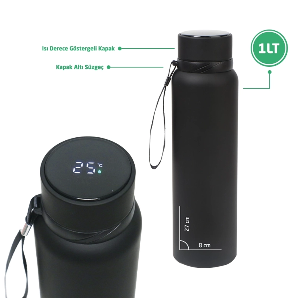 1000 ml Dijital Isı Göstergeli Paslanmaz Çelik Termos Promozone