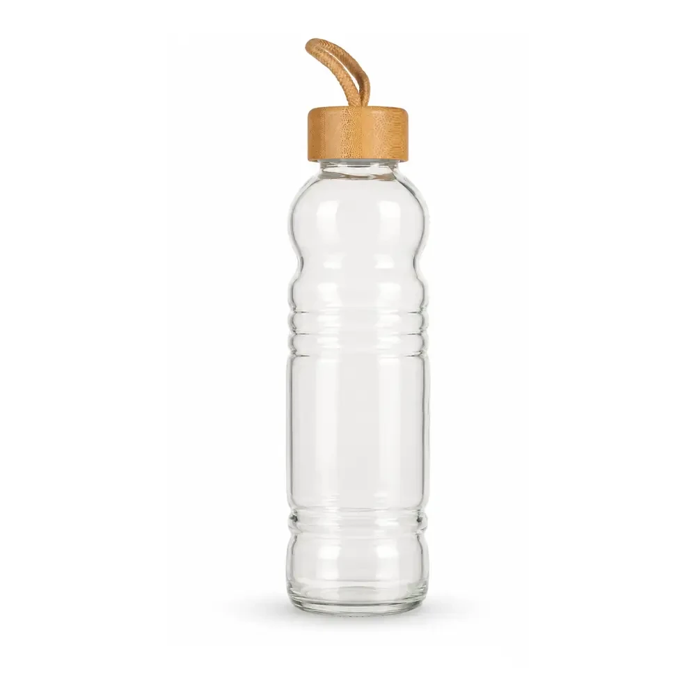 500 ml Bambu Kapaklı Kılıfsız Bombeli Cam Su Şişesi