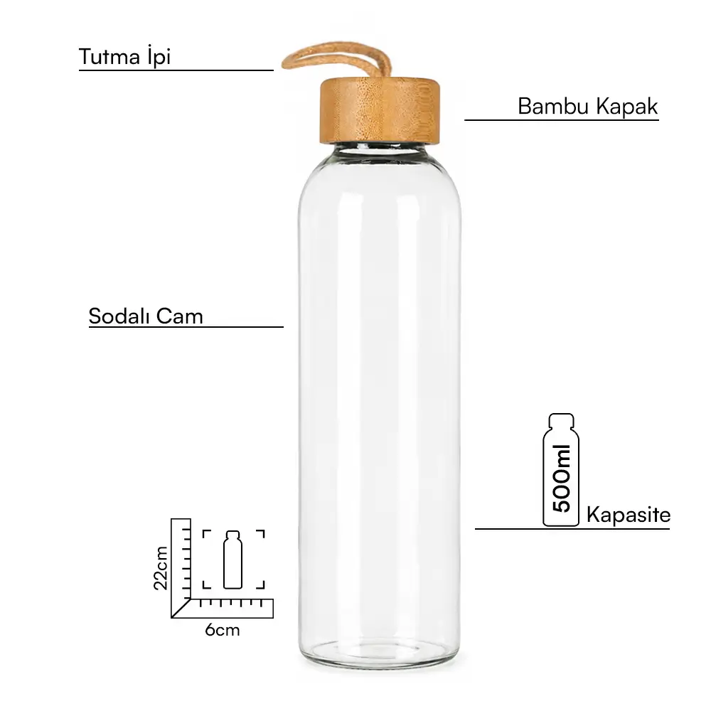 500 ml Bambu Kapaklı Kılıfsız Su Şişesi