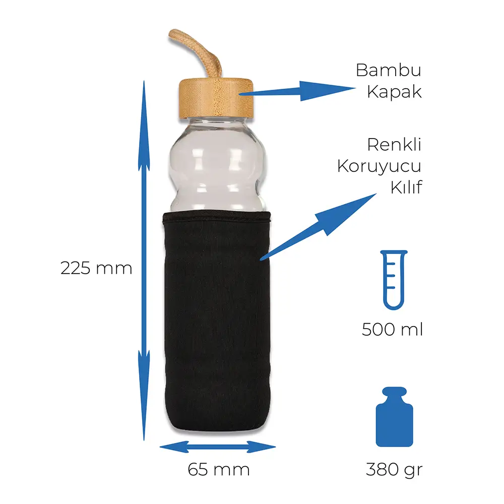 500ml Kılıflı Bambu Kapaklı Su Şişesi
