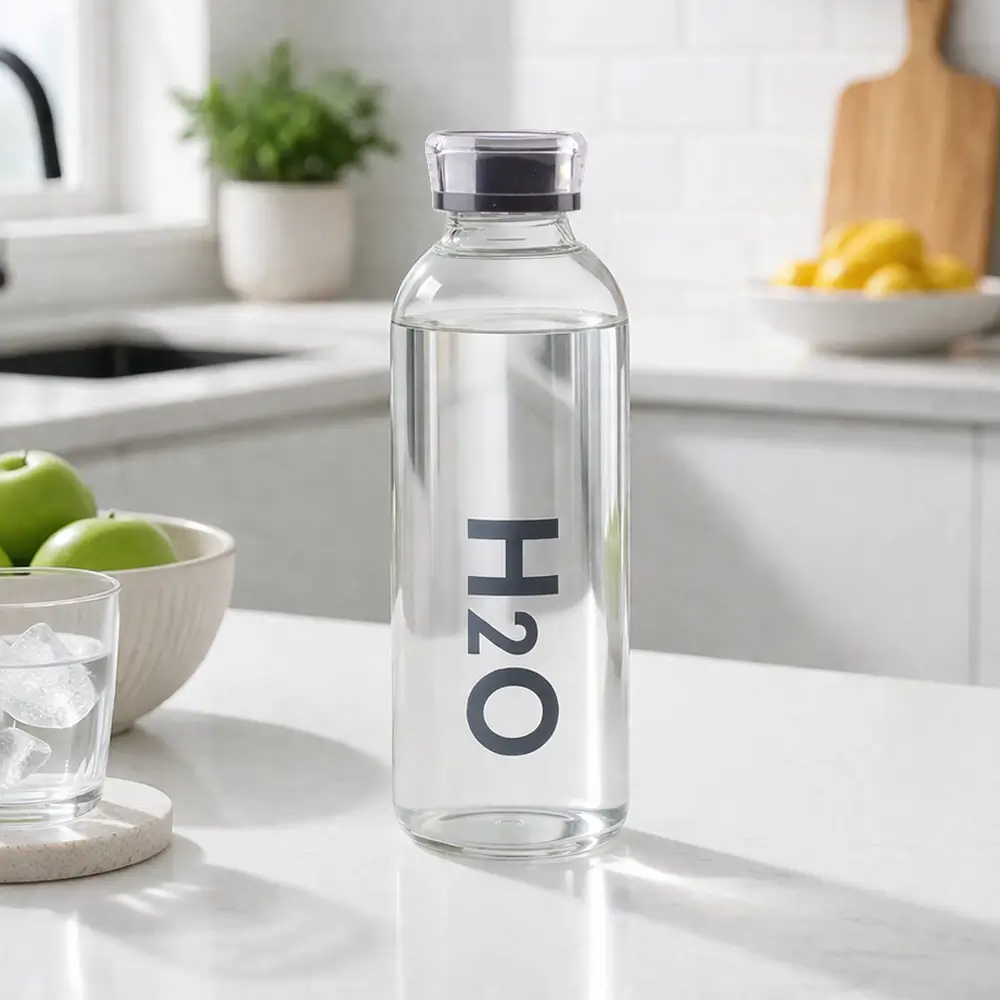 H2O Borosilikat Cam Su Şişesi - 1000 ml Promozone