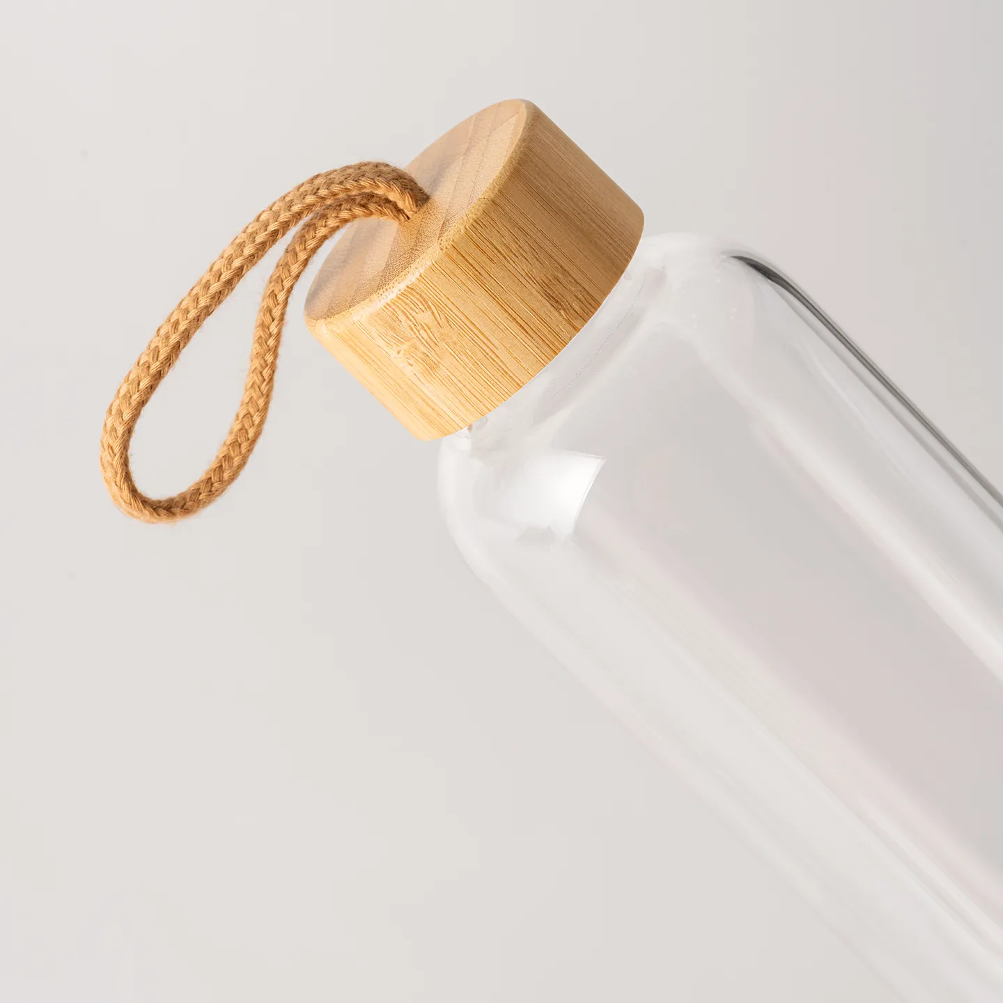 600 ml H2o Bambu Kapaklı Borosilikat Cam Matara Promozone