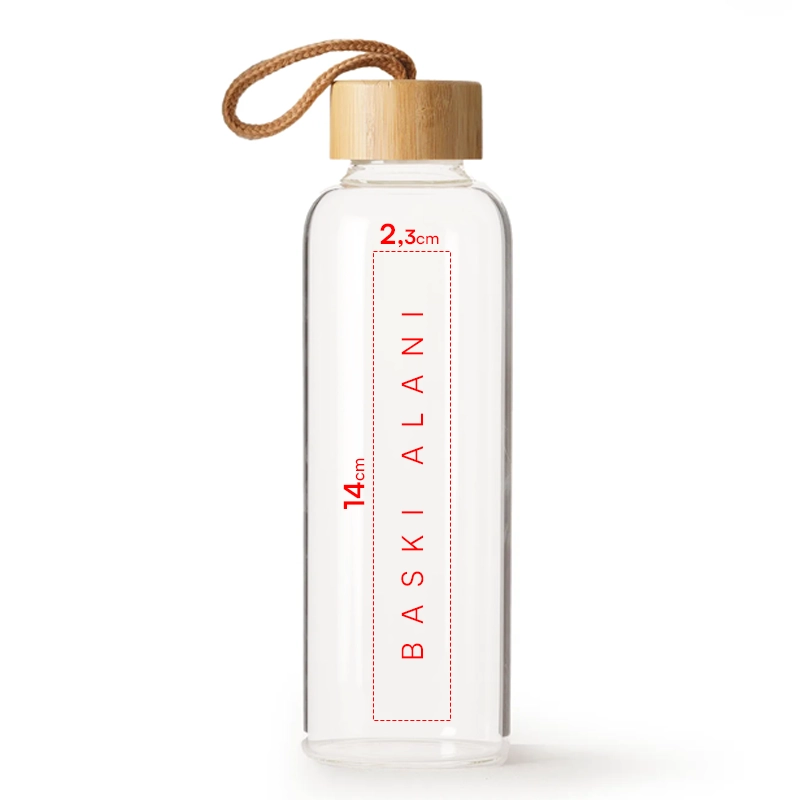 600 ml H2o Bambu Kapaklı Borosilikat Cam Matara Promozone