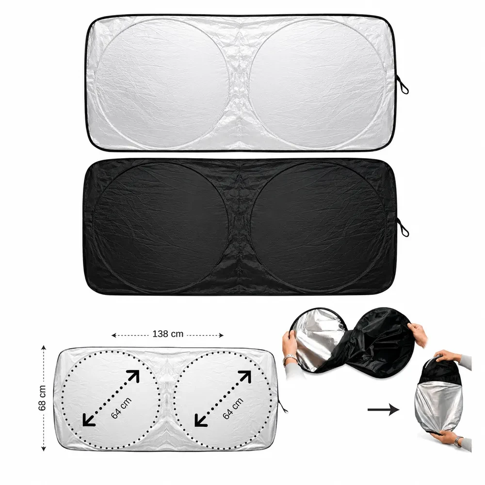 Çift Taraflı Katlanabilir Promosyon Oto Güneşlik – 138 × 68 cm