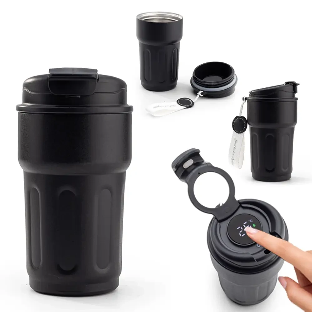 500ml Isı Derece Göstergeli İp Askılı Siyah Renk Termos