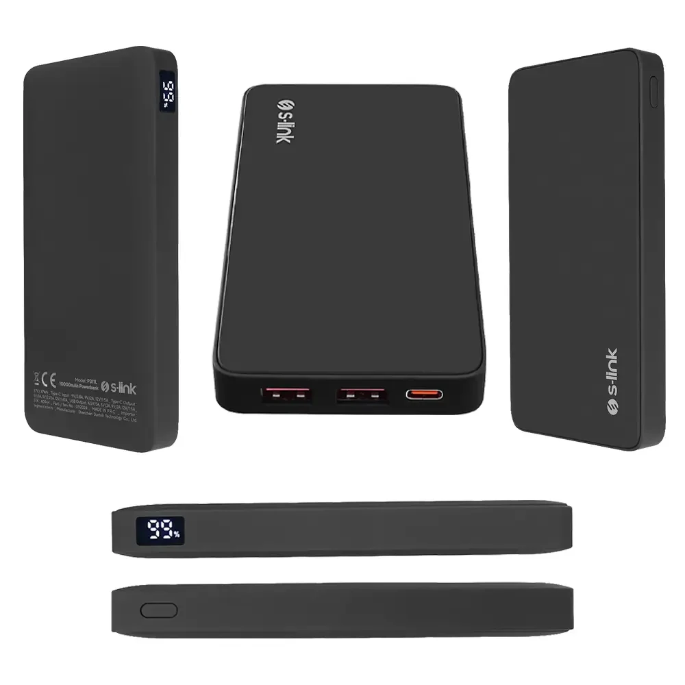 S-link P311L 10000mAh PRM LED Logo HSC22.5W+PD20W+QC3.0 Siyah LCD Taşınabilir Pil Şarj Cihazı Powerbank