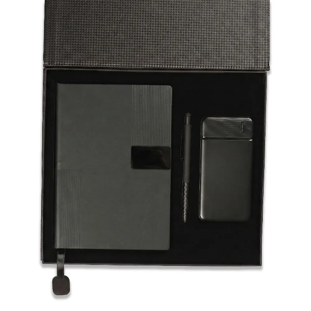 Termo Deri Sert Kapaklı Defter, Touchpen Diamond Kalem & 10.000 mAh Powerbank Kutulu VIP Hediye Seti