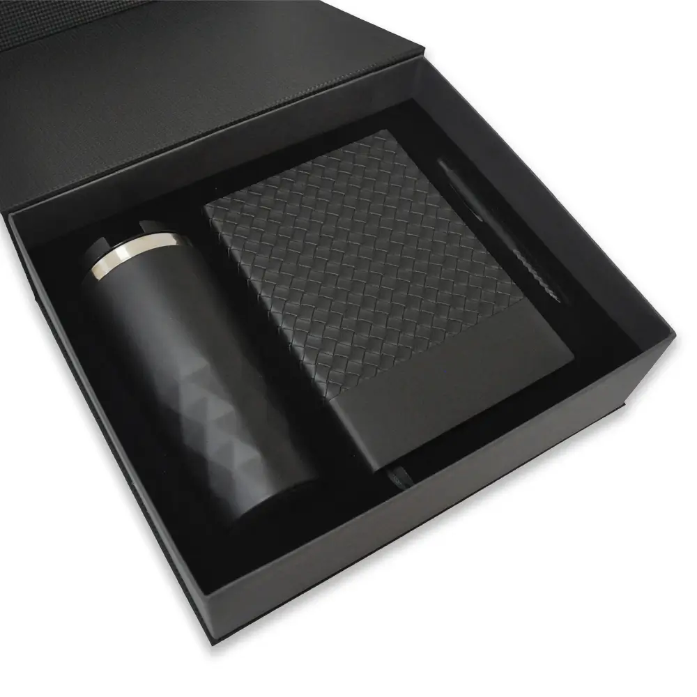 Touchpen Diamond Kalem, 14×21 Kenarları Boyalı Termo Deri Defter & 450 ml Termos Tipi Çelik Kupa Bardak Kutulu VIP Hediye Seti