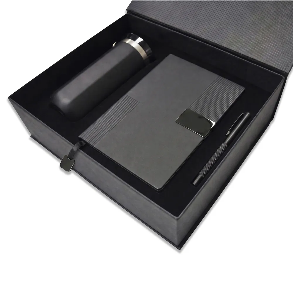 14×21 Termo Deri Defter, Kapaklı Metal Kalem & 450 ml Termos Bardak Kutulu VIP Hediye Seti
