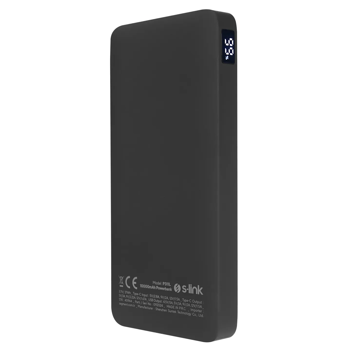 S-link P311L 10000mAh PRM LED Logo HSC22.5W+PD20W+QC3.0 Siyah LCD Taşınabilir Pil Şarj Cihazı Powerbank