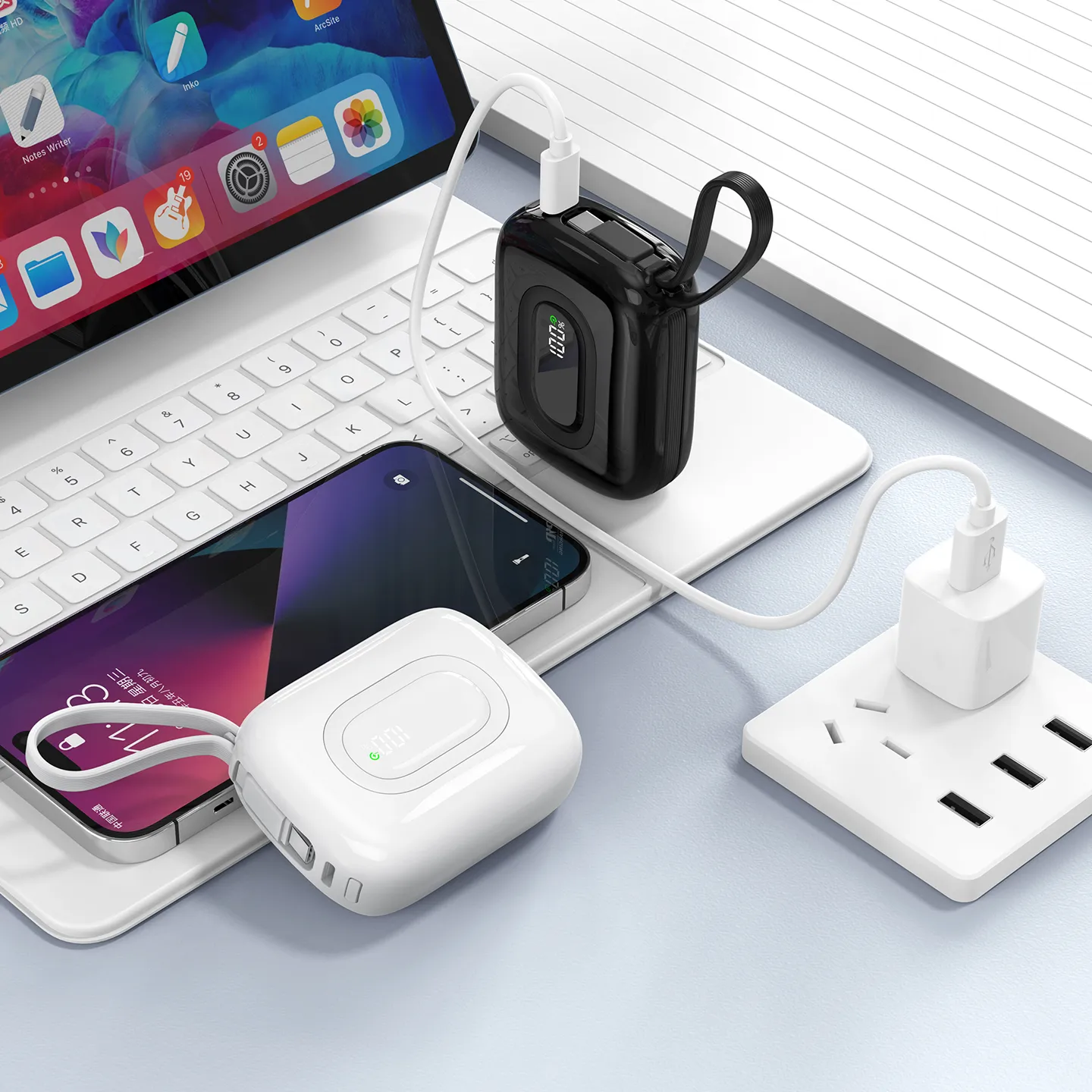 S-link P20M 10000mAh PD20W Type-C Kablolu LCD Taşınabilir Pil Şarj Cihazı Powerbank Promozone