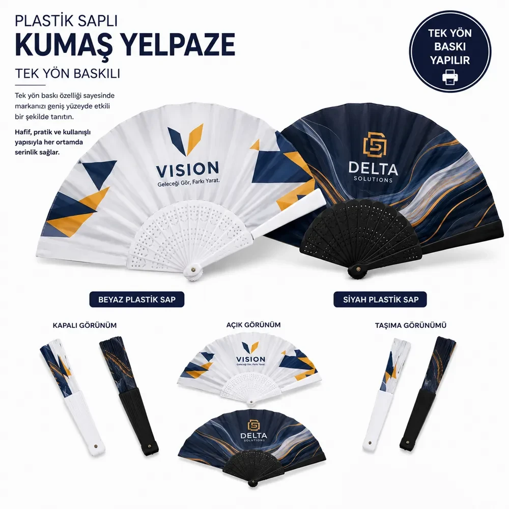 Tek Yön Full Zemin Baskılı Kumaş Promosyon Yelpaze Promozone