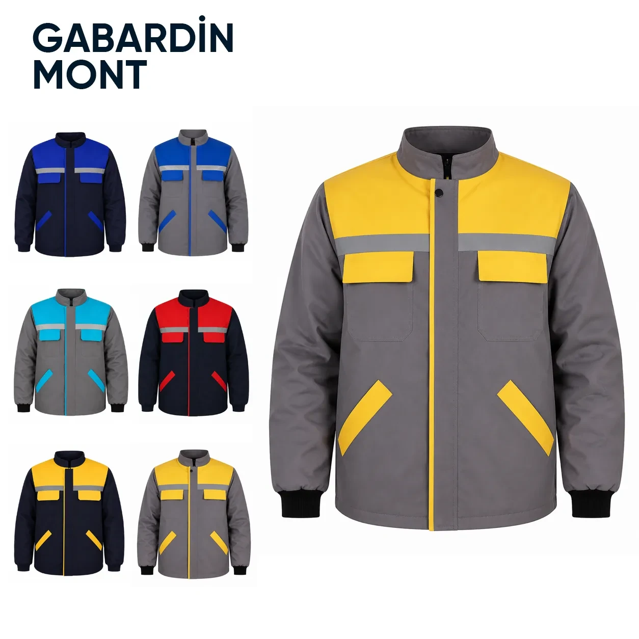 Reflektörlü Çift Renk Gabardin İş Montu – Logo Baskıya Uygun