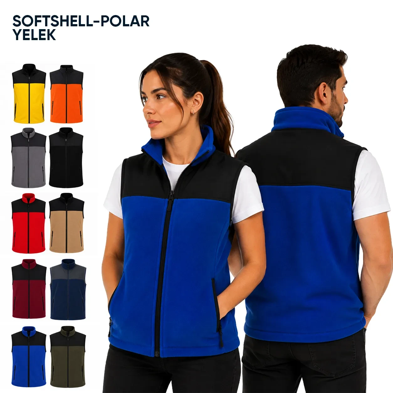 Softshell Detaylı Çift Kumaş Polar Yelek