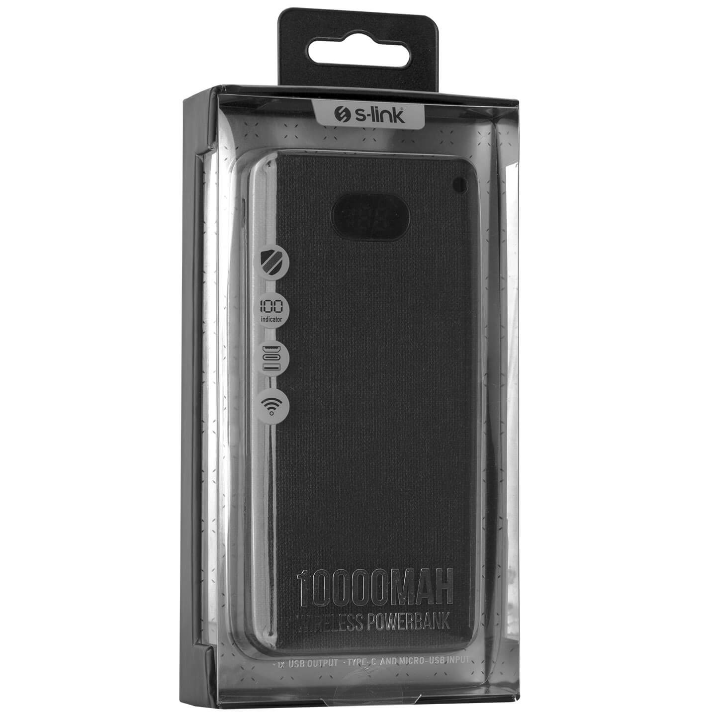 S-link 10000 mAh Kablosuz Wiresless 5W Şarj Type-C Micro USB Girişli Led Göstergeli Powerbank IP-G10RW Promozone