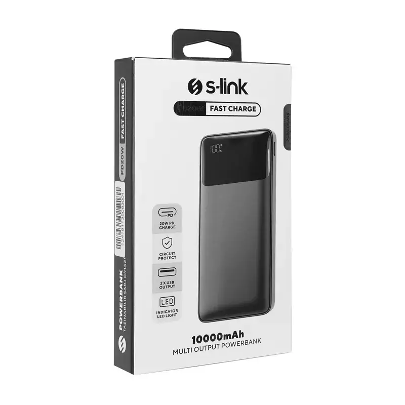 S-link P106 10000 mAh PRM Type-C Giriş ve Çıkış 20W PD Hızlı Şarj Özellikli Led Işıklı Gösterge Ekranlı Powerbank Promozone
