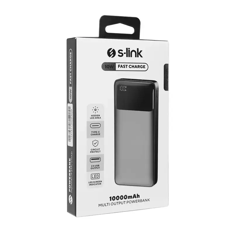 S-link P107 10000mAh Type-C 10W Fast Charge Hızlı Şarj Özellikli Led Ekranlı Powerbank Promozone
