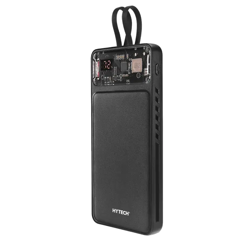 Hytech H120 10000mAh Type-C PD20W Hızlı Şarj+QC 3.0 18W Şarj Etme ve Dahili Micro USB ve Type-C Uyumlu Kablolu Dijital Ekranlı Taşınabilir Powerbank Promozone