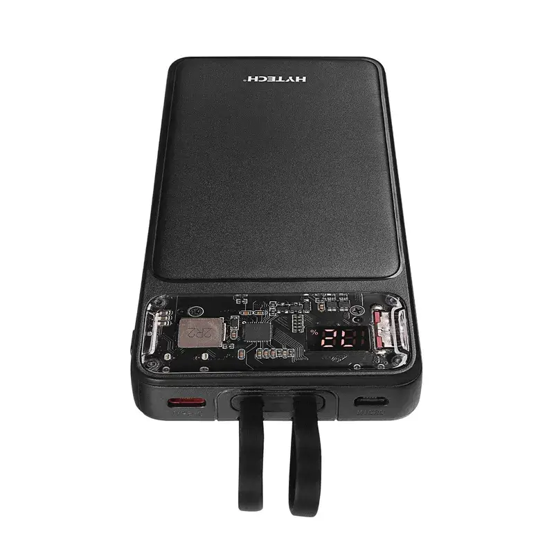 Hytech H120 10000mAh Type-C PD20W Hızlı Şarj+QC 3.0 18W Şarj Etme ve Dahili Micro USB ve Type-C Uyumlu Kablolu Dijital Ekranlı Taşınabilir Powerbank Promozone