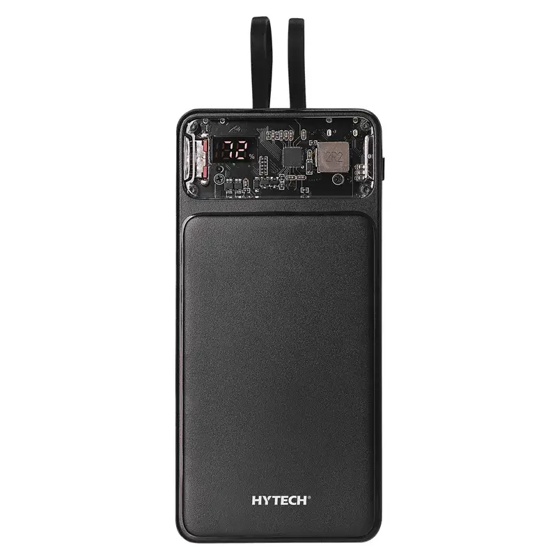 Hytech H120 10000mAh Type-C PD20W Hızlı Şarj+QC 3.0 18W Şarj Etme ve Dahili Micro USB ve Type-C Uyumlu Kablolu Dijital Ekranlı Taşınabilir Powerbank Promozone
