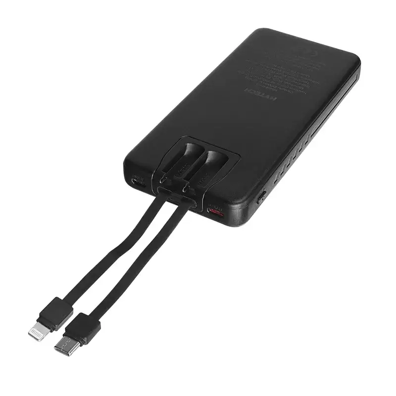 Hytech H120 10000mAh Type-C PD20W Hızlı Şarj+QC 3.0 18W Şarj Etme ve Dahili Micro USB ve Type-C Uyumlu Kablolu Dijital Ekranlı Taşınabilir Powerbank Promozone