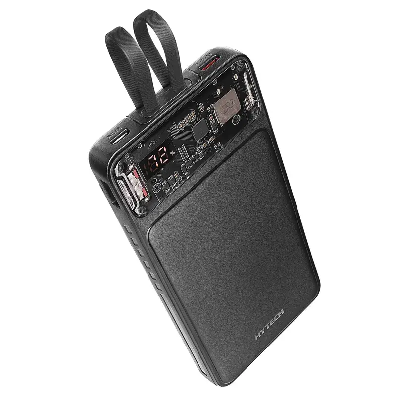 Hytech H120 10000mAh Type-C PD20W Hızlı Şarj+QC 3.0 18W Şarj Etme ve Dahili Micro USB ve Type-C Uyumlu Kablolu Dijital Ekranlı Taşınabilir Powerbank Promozone