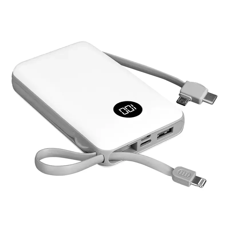 S-link P102 10000mAh All in One Dahili Kablolu 10W Hızlı Şarj 2 USB+Type-C+Micro+Lightning Girişli Led Ekranlı Taşınabilir Powerbank Promozone