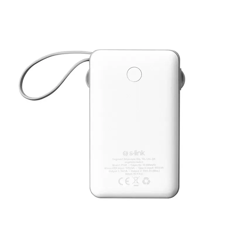 S-link P102 10000mAh All in One Dahili Kablolu 10W Hızlı Şarj 2 USB+Type-C+Micro+Lightning Girişli Led Ekranlı Taşınabilir Powerbank Promozone