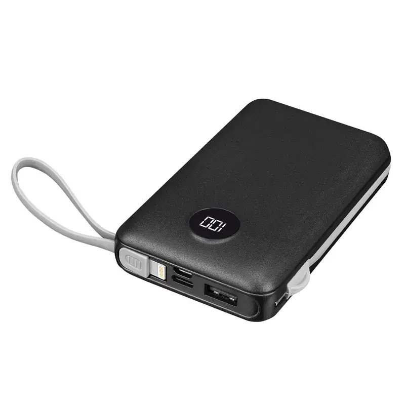 S-link P102 10000mAh All in One Dahili Kablolu 10W Hızlı Şarj 2 USB+Type-C+Micro+Lightning Girişli Led Ekranlı Taşınabilir Powerbank Promozone