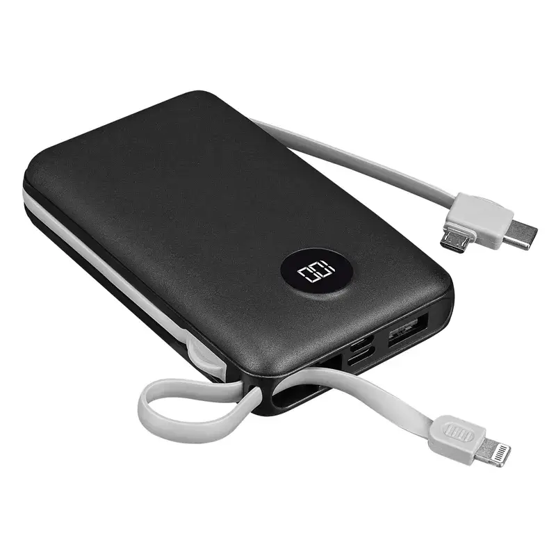 S-link P102 10000mAh All in One Dahili Kablolu 10W Hızlı Şarj 2 USB+Type-C+Micro+Lightning Girişli Led Ekranlı Taşınabilir Powerbank Promozone