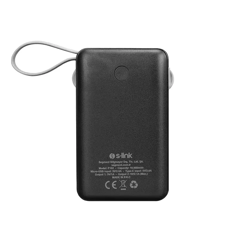 S-link P102 10000mAh All in One Dahili Kablolu 10W Hızlı Şarj 2 USB+Type-C+Micro+Lightning Girişli Led Ekranlı Taşınabilir Powerbank Promozone