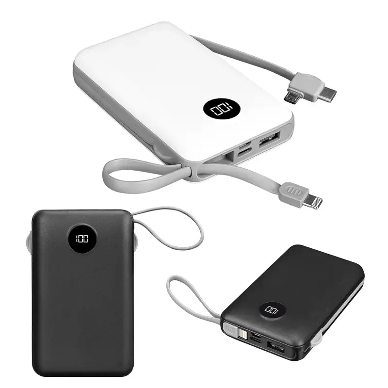 S-link P102 10000mAh All in One Dahili Kablolu 10W Hızlı Şarj 2 USB+Type-C+Micro+Lightning Girişli Led Ekranlı Taşınabilir Powerbank Promozone