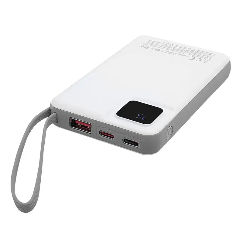 S-link M120 10000mAh Type-C PD20W Hızlı Şarj+QC 3.0 18W Şarj Kablosuz Wireless ve Magsafe 15W Şarj Dahili Type-C+Lightning Uyumlu Kablolu Dijital Ekranlı Taşınabilir Powerbank Promozone