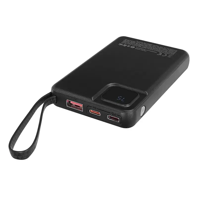 S-link M120 10000mAh Type-C PD20W Hızlı Şarj+QC 3.0 18W Şarj Kablosuz Wireless ve Magsafe 15W Şarj Dahili Type-C+Lightning Uyumlu Kablolu Dijital Ekranlı Taşınabilir Powerbank Promozone