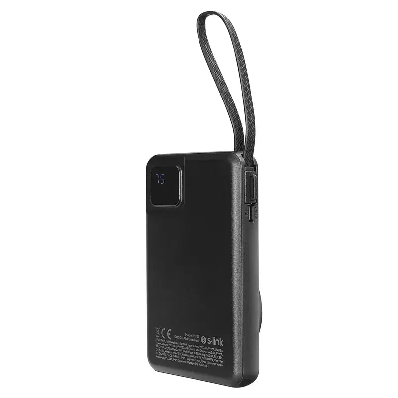 S-link M120 10000mAh Type-C PD20W Hızlı Şarj+QC 3.0 18W Şarj Kablosuz Wireless ve Magsafe 15W Şarj Dahili Type-C+Lightning Uyumlu Kablolu Dijital Ekranlı Taşınabilir Powerbank Promozone