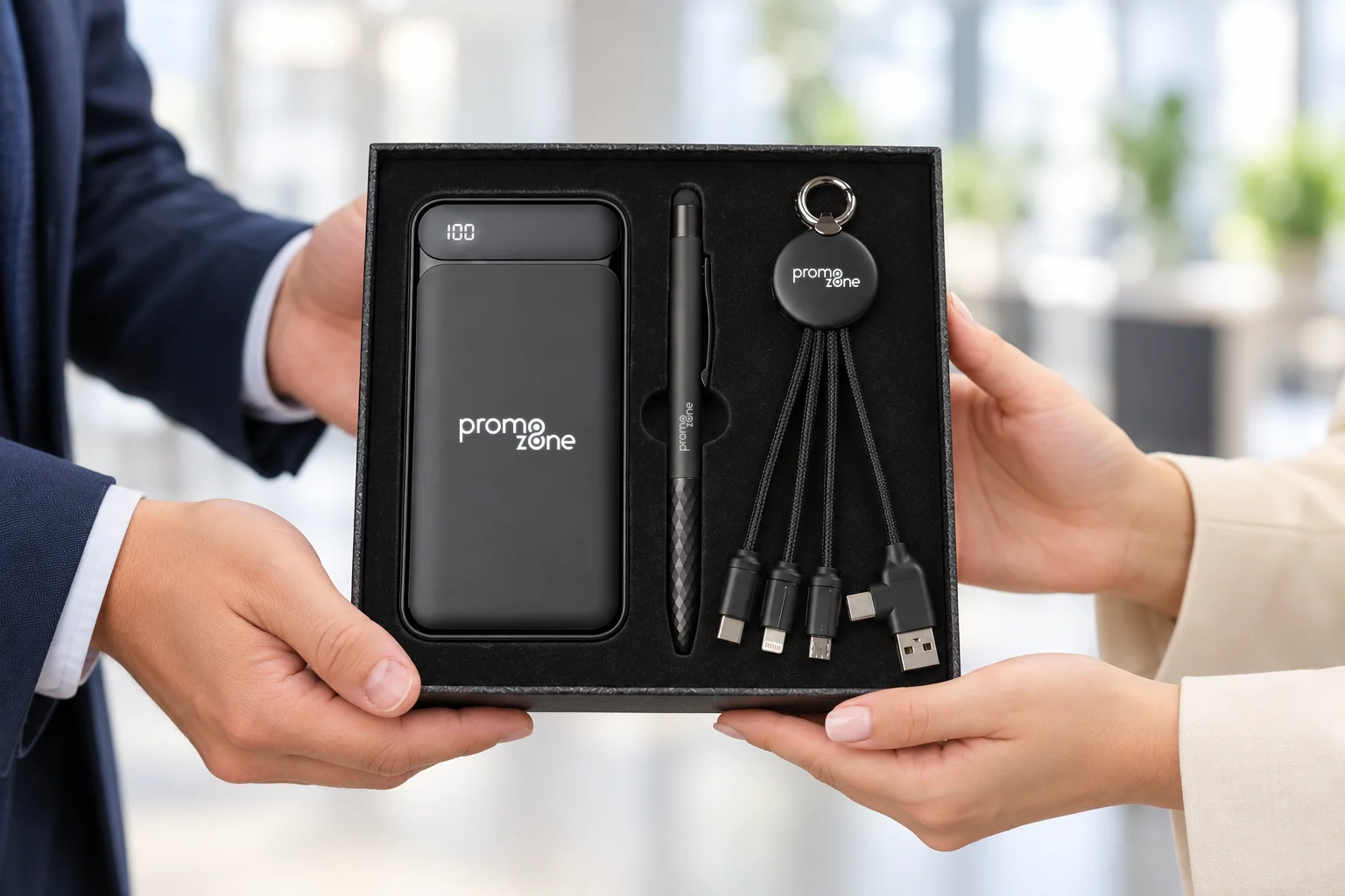 10.000 mAh Işıklı Powerbank, Type-C Uçlu Işıklı Şarj Kablosu ve Diamond Kalem Hediye Seti