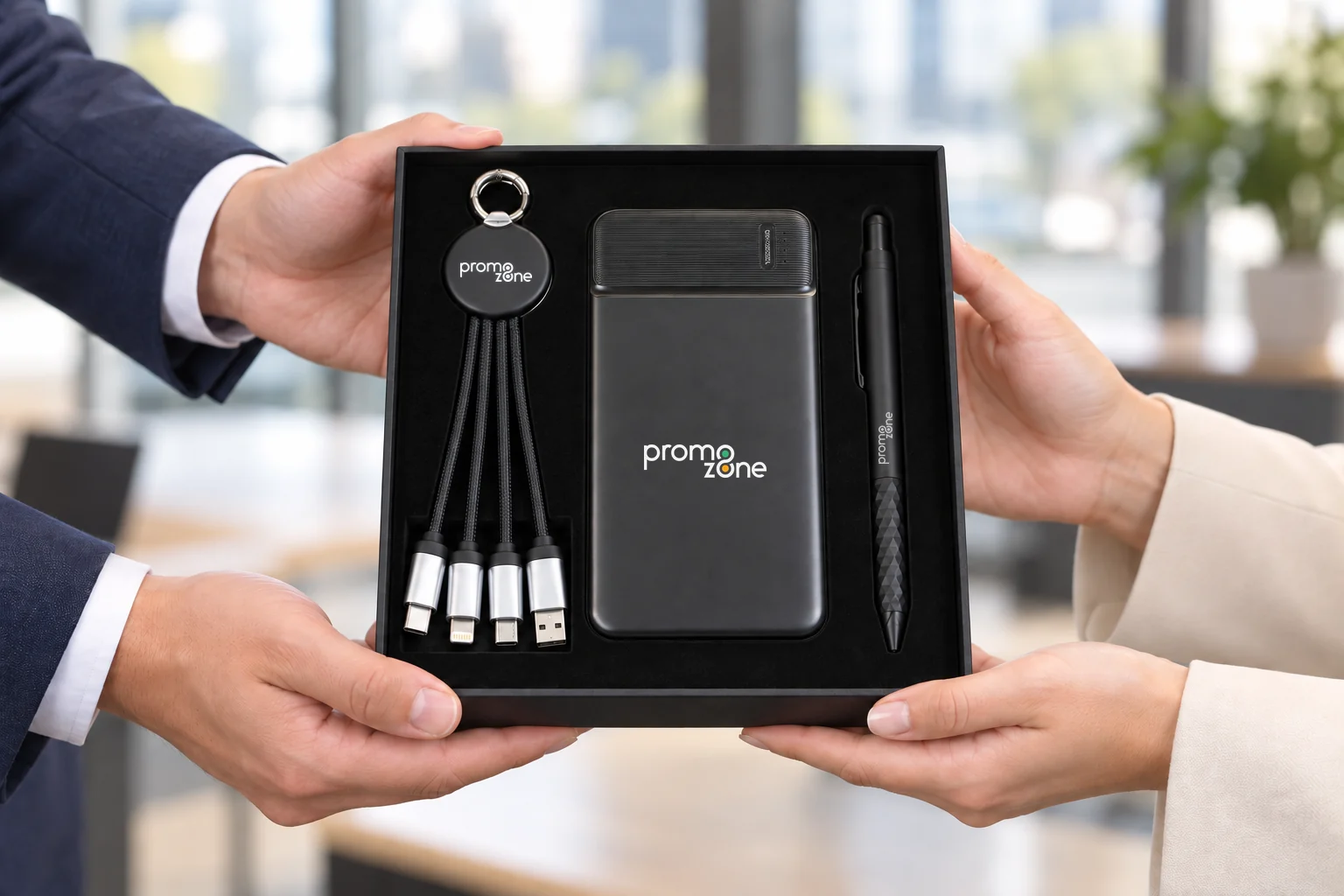 10.000 mAh Powerbank, Işıklı Kısa Şarj Kablosu & Touchpen Diamond Kalem Kutulu VIP Hediye Seti