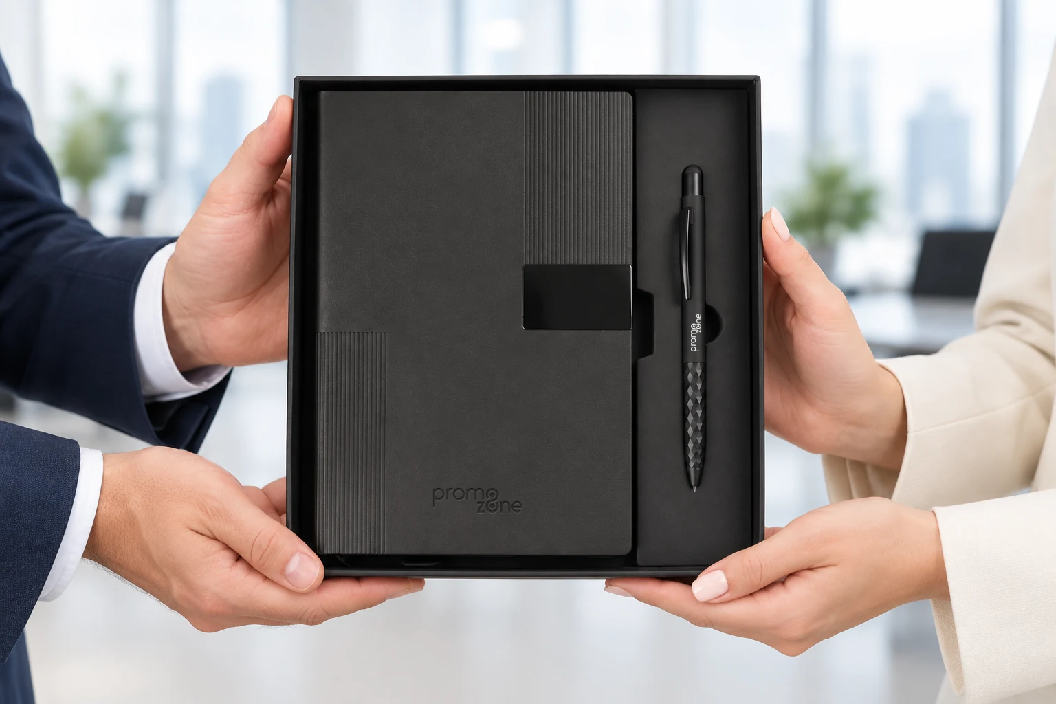 14×21 Termo Deri Sert Kapaklı Defter & Touchpen Diamond Kalem Kutulu VIP Hediye Seti